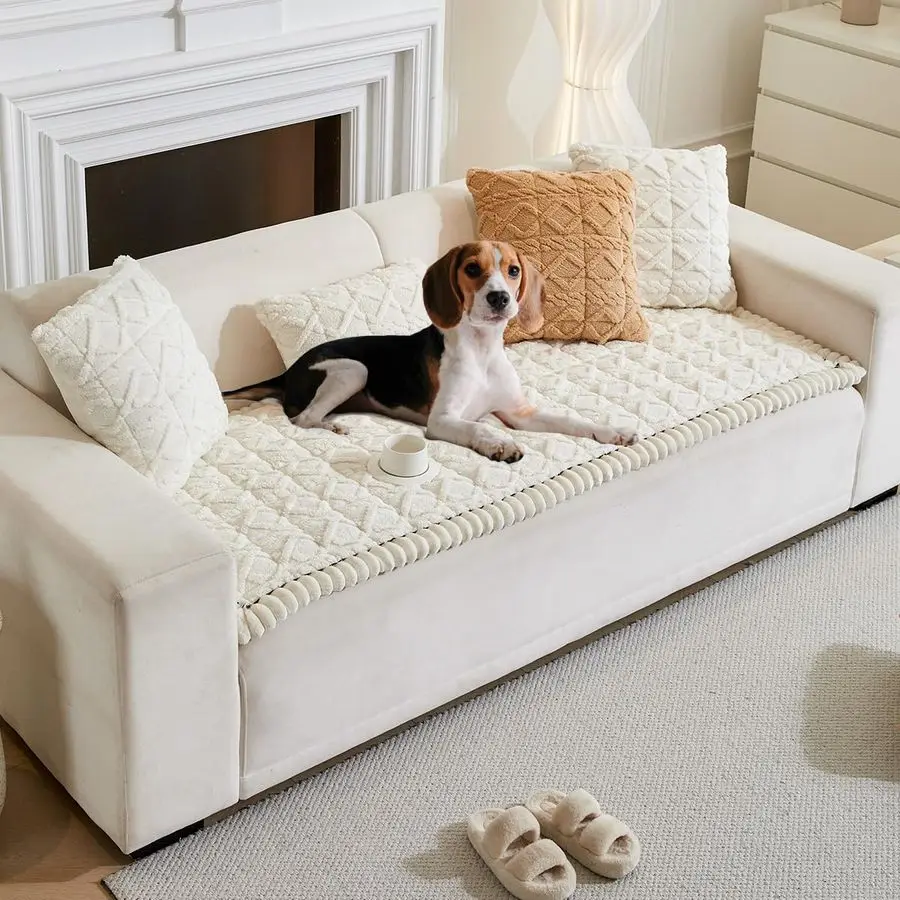 

Чехол для дивана для собак, пушистый, с геометрическим жаккардовым узором, коралловый, для домашних животных, моющийся, нескользящий, защитный чехол-накидка на диван/подушку