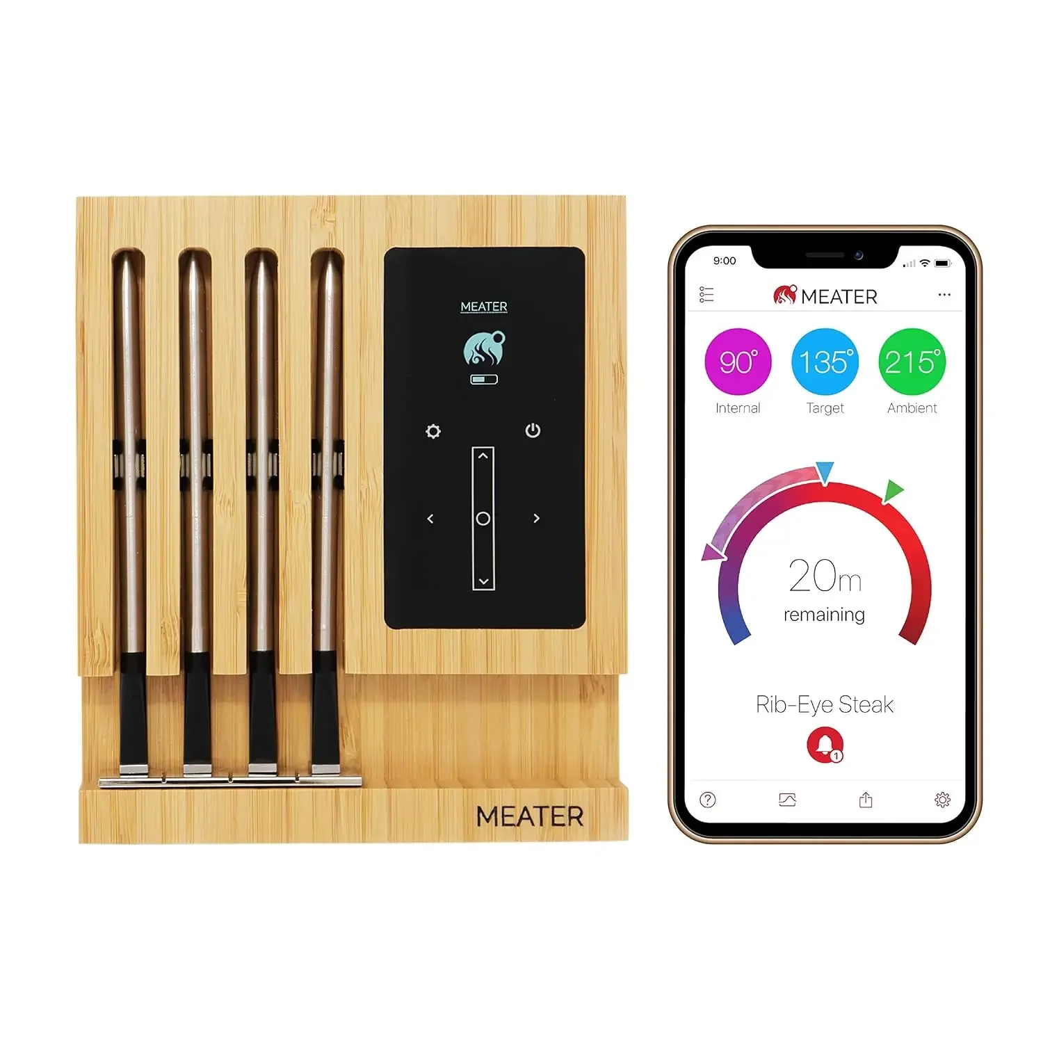 Blok MEATER: termometer daging pintar WiFi Premium 4-Probe | Untuk BBQ, Oven, panggangan, Dapur, pengasap, aplikasi iOS & Android Rotisserie