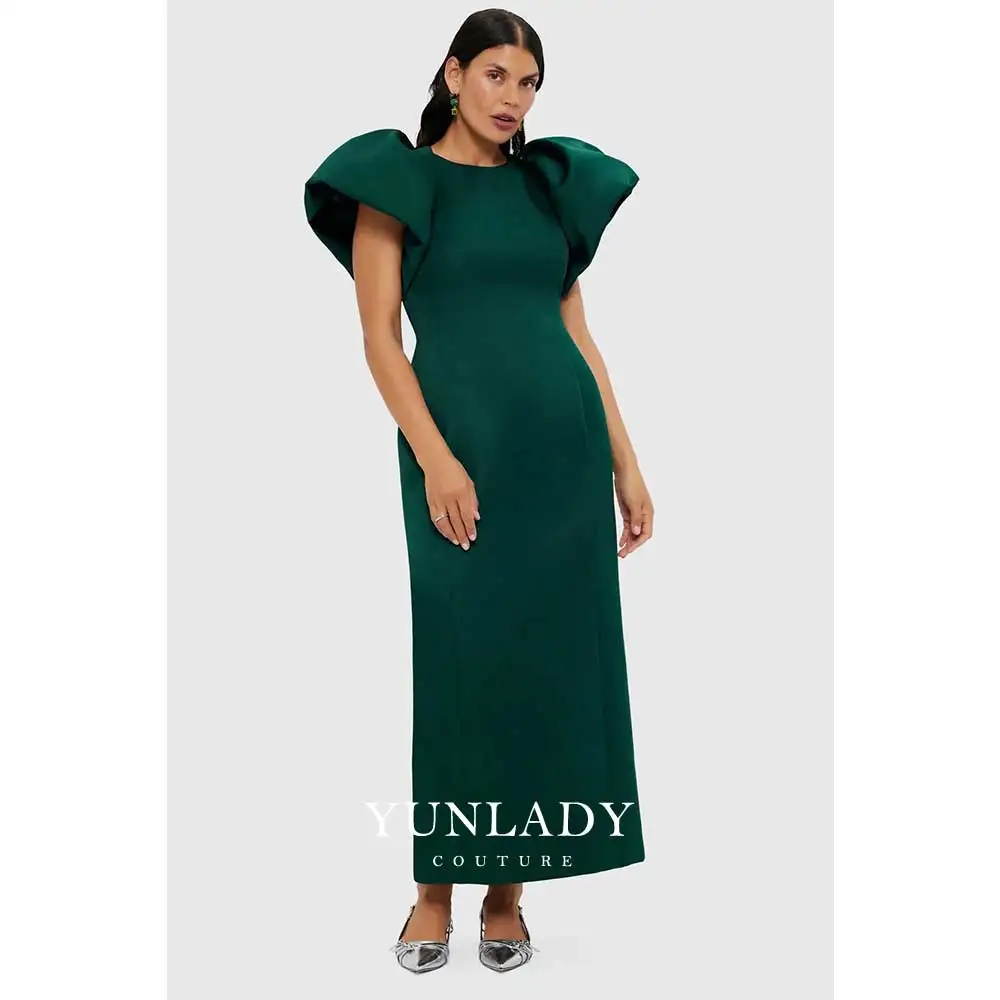 YULAN Elegant Mother's Day Party Dark Green Evening Dress 2024 Saudi Arabia Wedding Ball Guest Gorgeous Puff Sleeve Party Dress