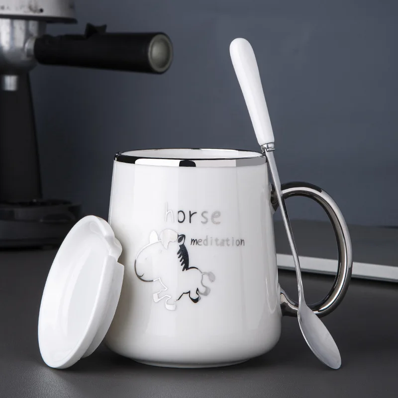 400ML The Twelve Zodiac Animals Ceramic Coffee Mug with Lid Spoon Funny Novelty Mugs Porcelain Mug Birthday Gift for Women