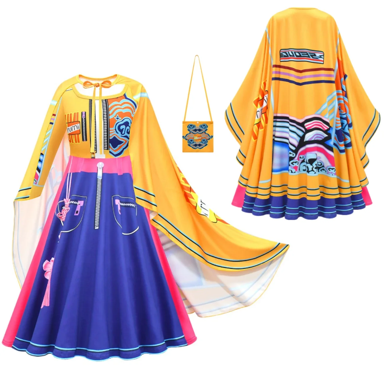 

Demon Hunters Costume Anime Kpop Idol Rumi Mira Cosplay Dress Cloak Carnival Cape Bag 3PCS Halloween Costume Children Stage