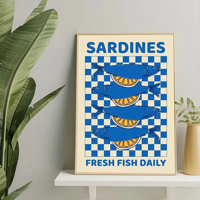 

Interesting Blue Sardine Canvas Poster Art Printing for Modern Living Room, Bedroom, Kitchen and Corridor Room Home Decoration