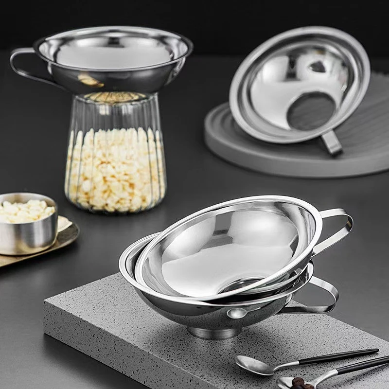 Stainless Steel Kitchen Funnel For Liquid Filtering Canning Wide Mouth Hopper Salad Dressing Tool Gadget