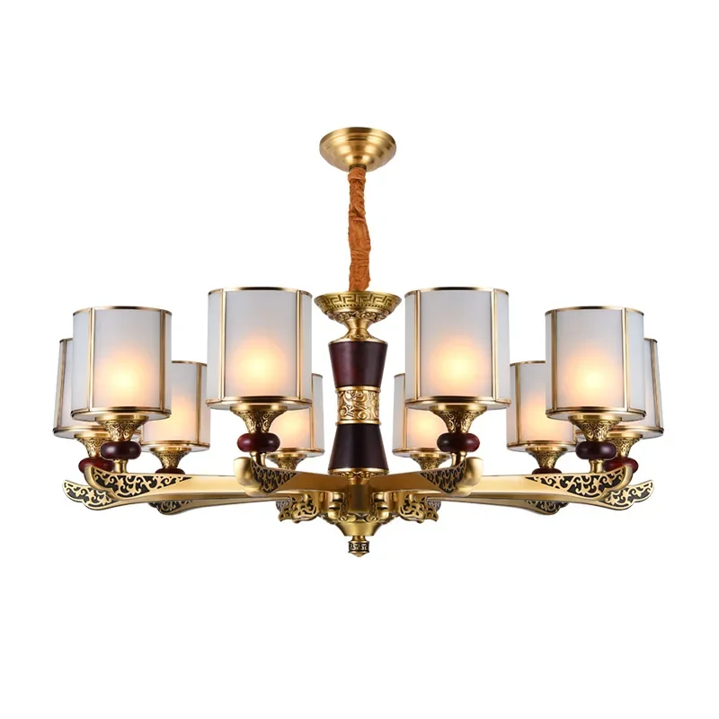 

New Chinese chandelier, all copper, dining room, solid wood branch, atmospheric bedroom lamp