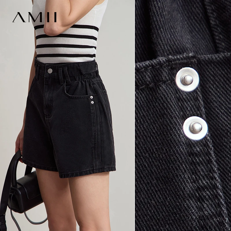 AMII Comfortable Cotton Denim Shorts Loose 2025 Summer Women Casual Straight Vintage Office Lady Fashion Pocket Jeans 12542245