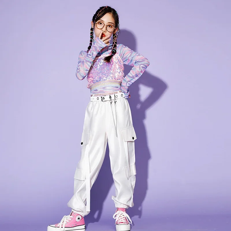 Meninas traje de dança jazz para hip-hop roupas de rua crianças passarela mostrar traje rave outfit menina moderna dança de salão palco