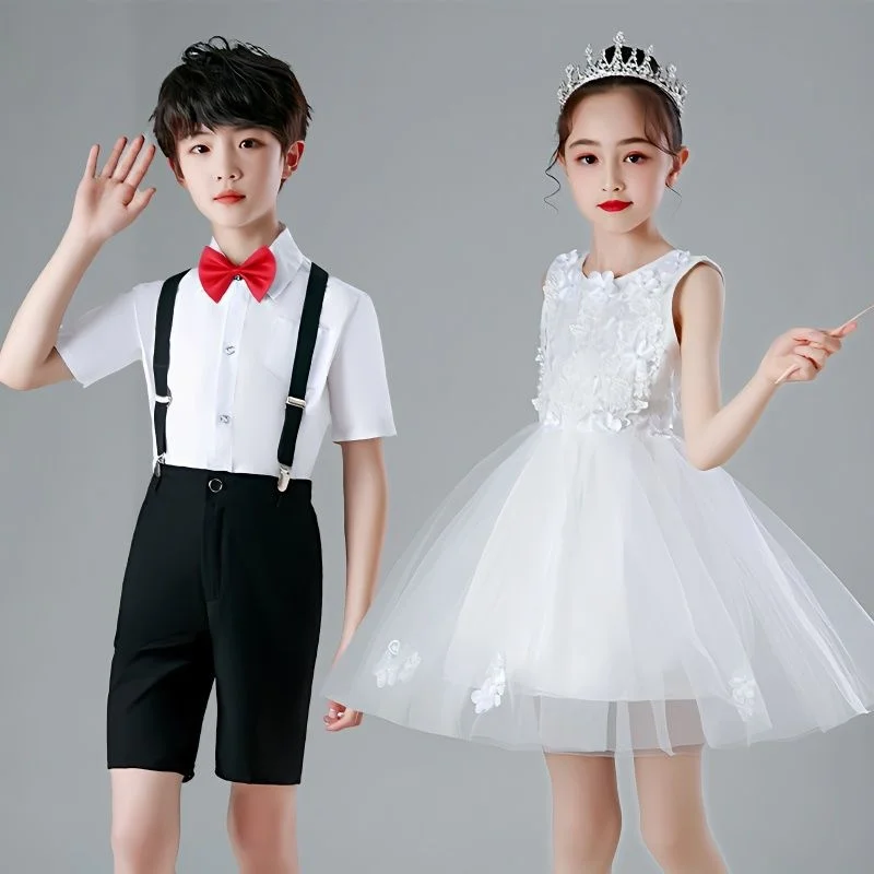 Children's performance clothes men women suspenders singer dress primary school students stage costumes costume de danse