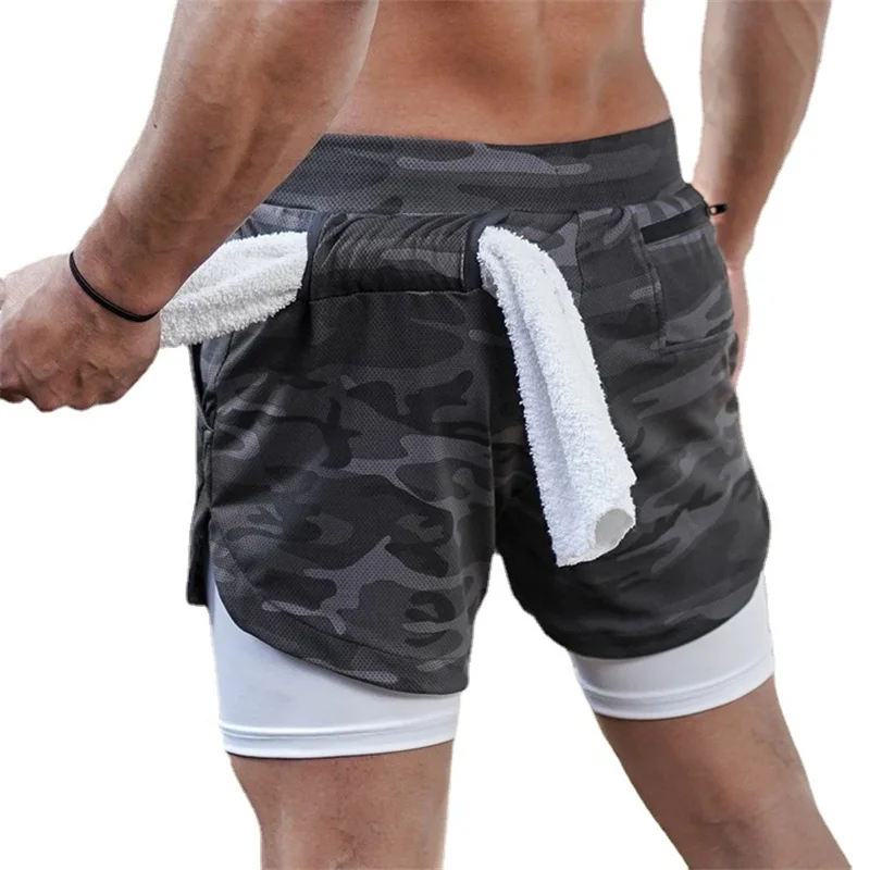 Shorts esportivos de fitness multi-bolso masculino, shorts apertados forrado, estilo diário, treino de praia casual