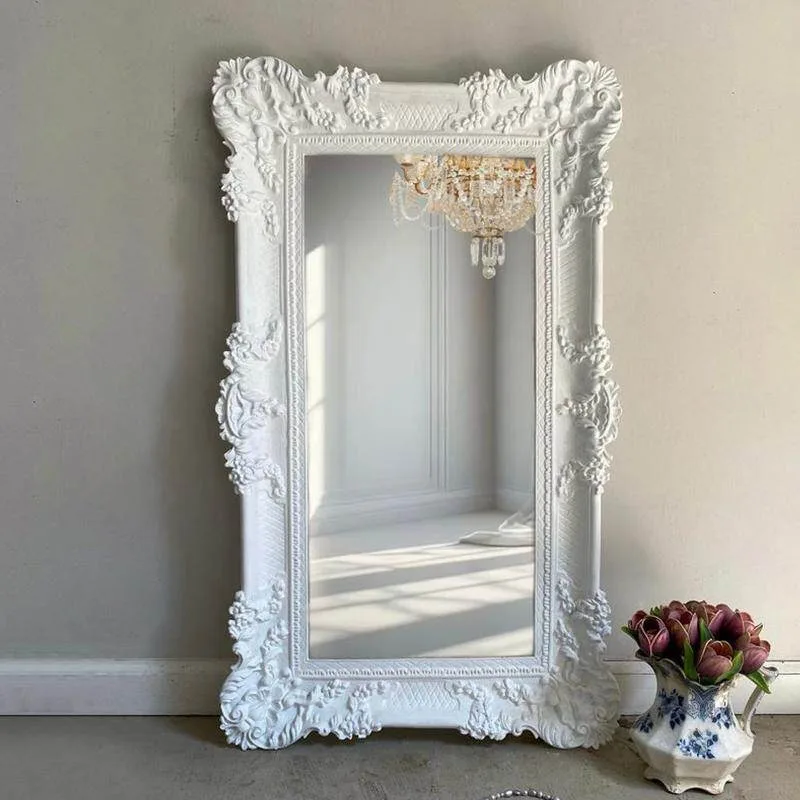 Customized European-style carved full-length mirror household large mirror white full-length mirror French living room bedroom