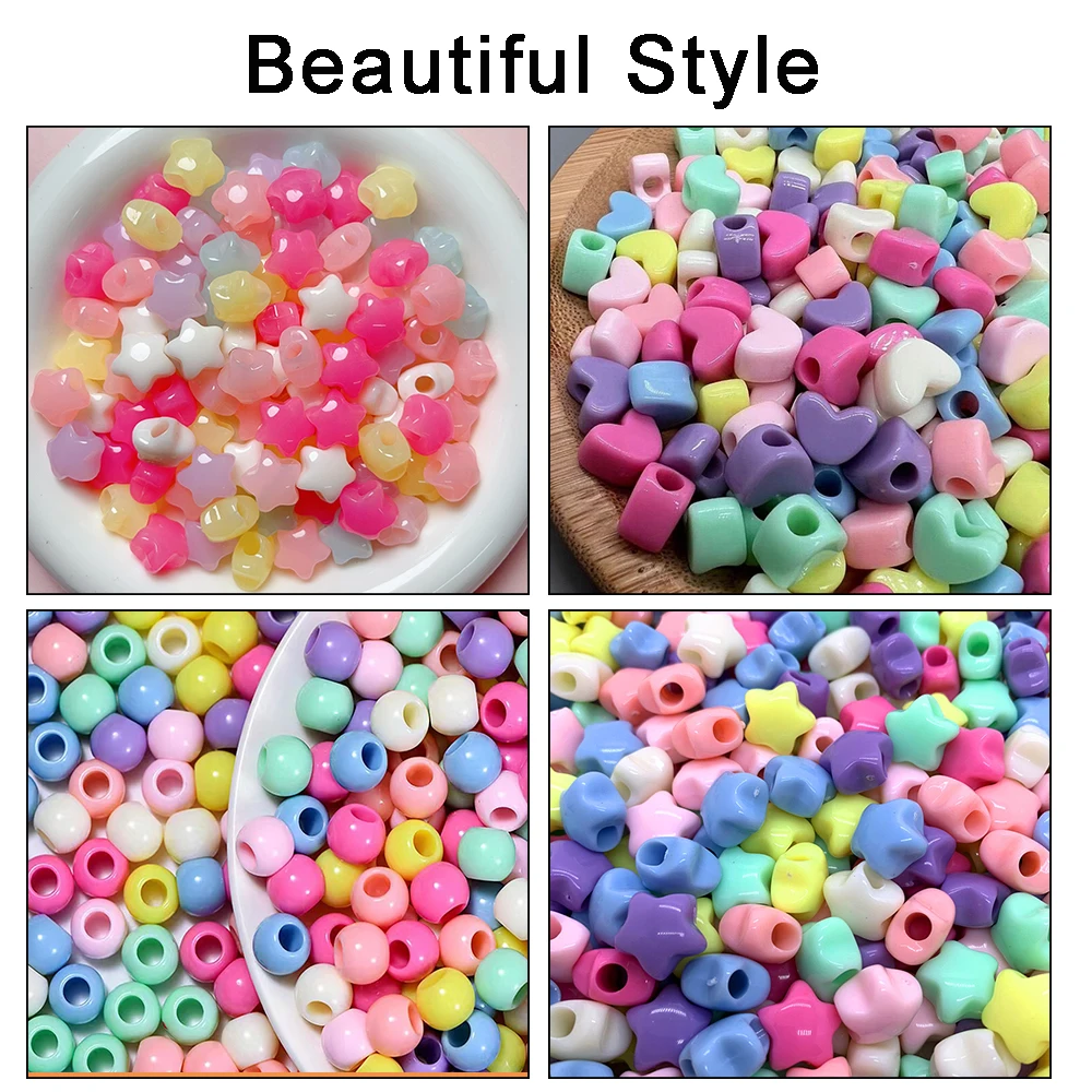 Perles de cheveux colorées en acrylique pour filles et enfants, tresses, coeur, étoile, poney, bijoux de cheveux pour femmes, décoration Locs, lot de 50 pièces