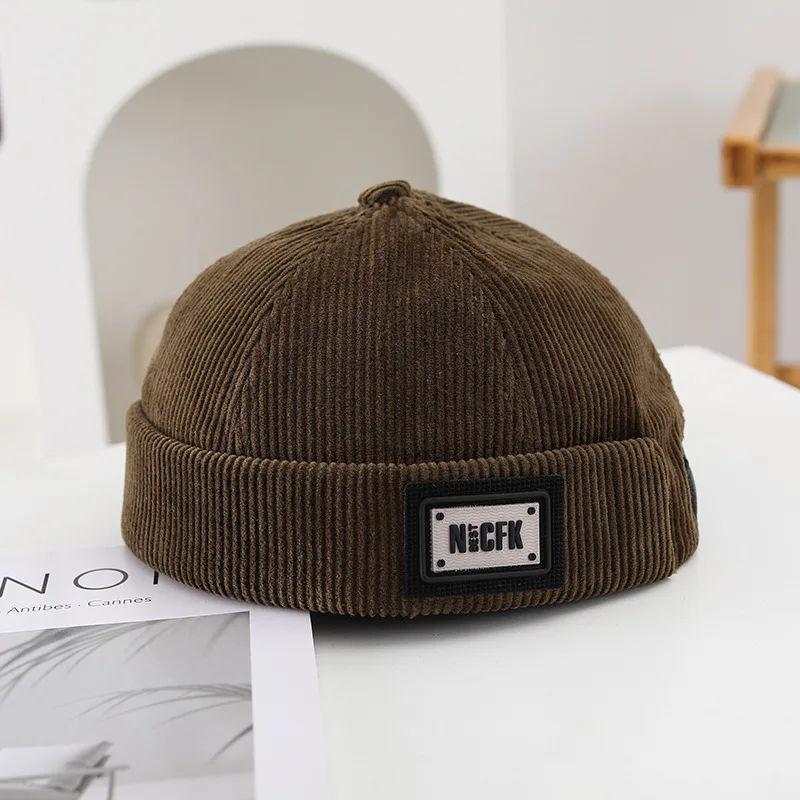 NewUnisex Cord Einfarbig Brimless Caps für Männer Frauen Street Hip Hop Hüte Retro Beanie Docker Caps Einstellbare Kuppel Hüte – Detail 16