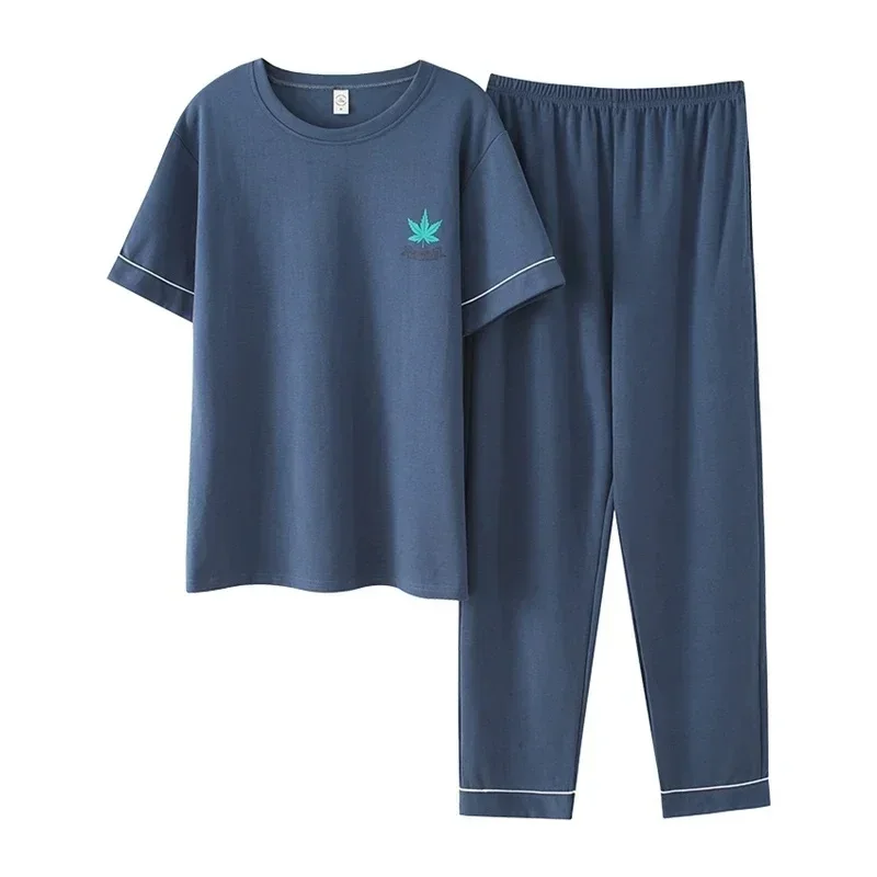 Neue Sommermode Herren-Nachtwäsche aus weicher Baumwolle, Pyjama-Set für Gentleman, runder Kragen, grau, einfarbig, lockere Loungewear für junge