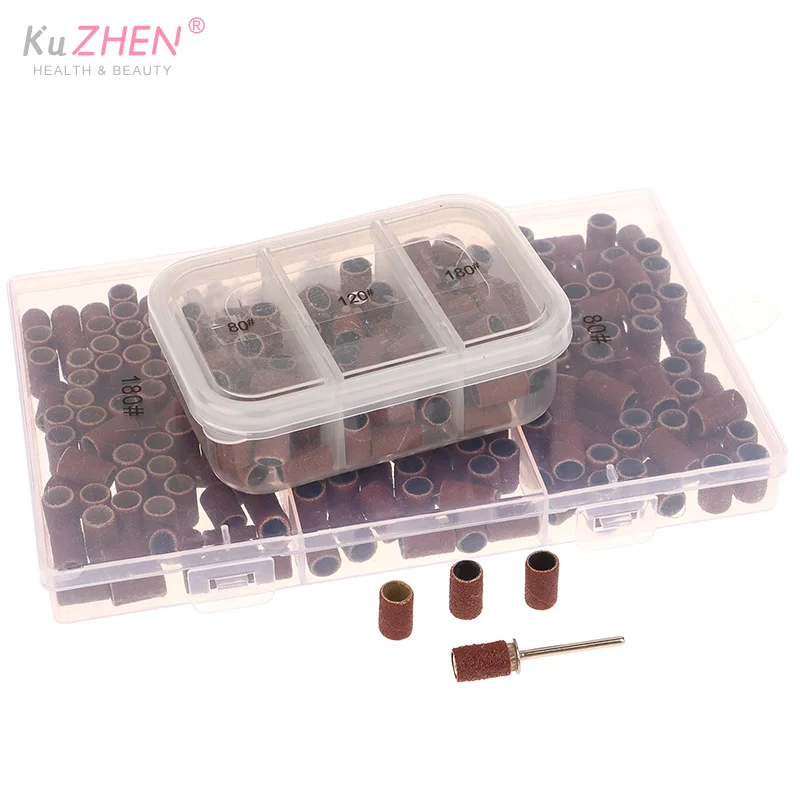 75/210 stks/doos Schuren Cap Bands Voor Elektrische Manicure Machine 180/120/80 Grit Nail Boor Slijpen bit Bestanden Pedicure Tool Set