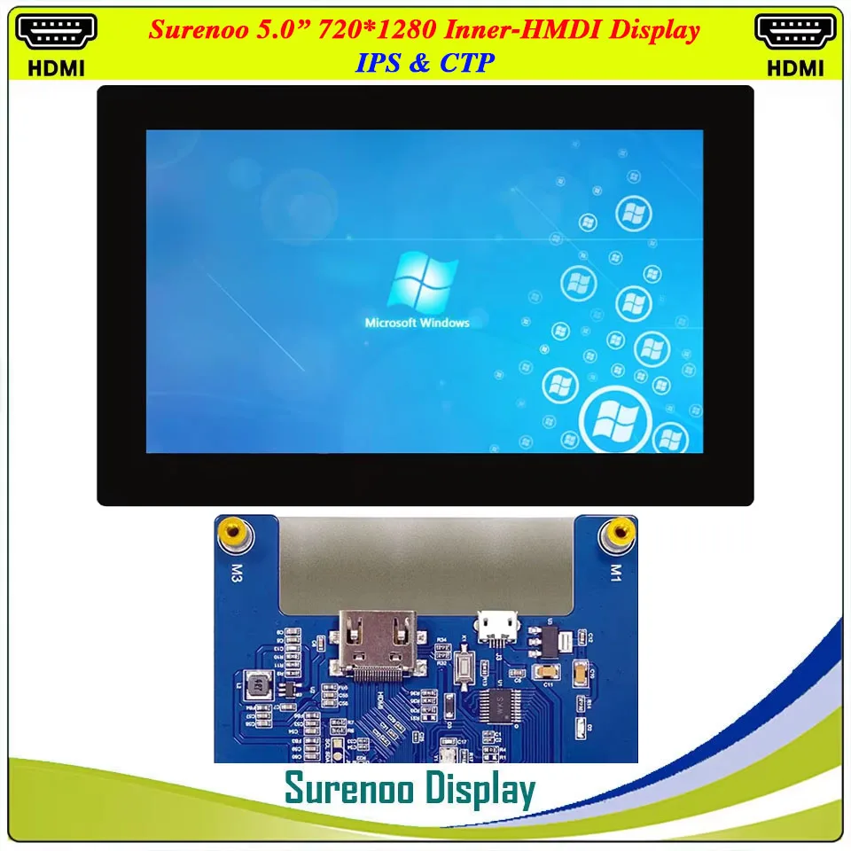 5.0 "5 pollici 1280*720 IPS Interno HDMI-Compatibile HD Modulo LCD Monitor Schermo di Visualizzazione USB Pannello Touch Capacitivo per RaspBerry Pi