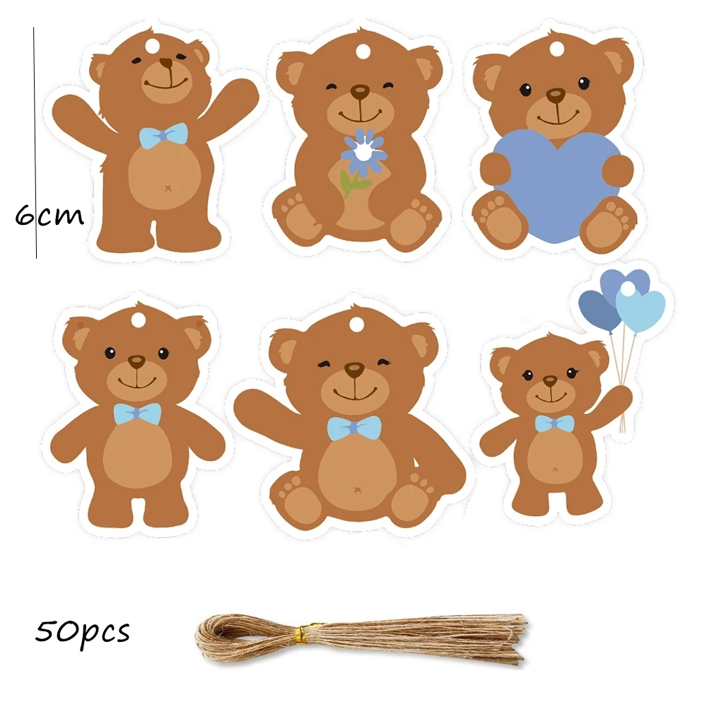 Cartoon Bear Paper Cupcake Toppers Hanging Labels for Kids Bear Happy Birthday Party Cake Decoration DIY Gifts Wrapping Supplies