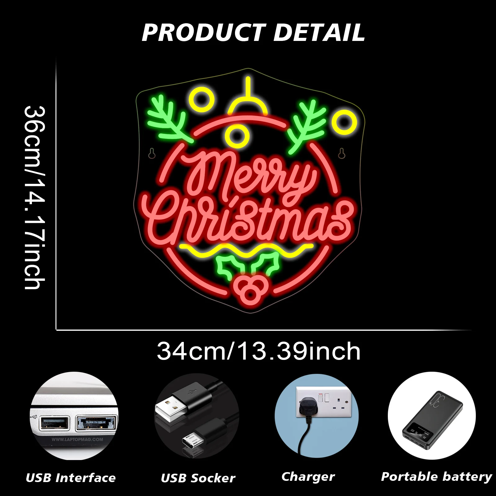 Merry Christmas Neon Sign Bell Shape Lamp Dimmable Xmas Art Wall Decor Led Light Room Decoration For Party Lamp Gifts USB Power