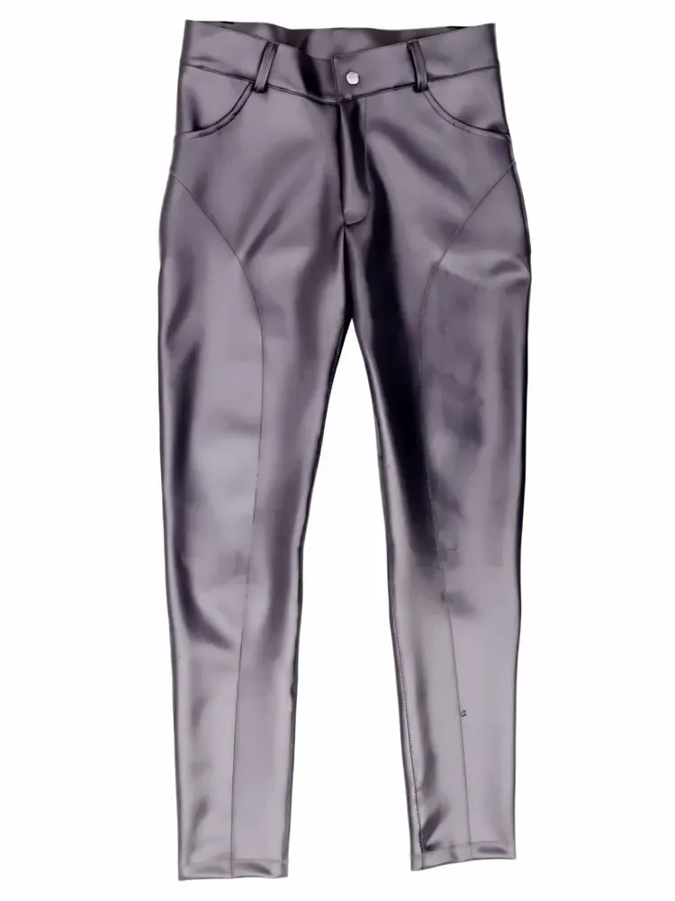 Fashion Women Latex PU Pants Shaping Nightclub Stage Dance Tights Shiny Slimming Leg Double Sides PU Leather Elastic Pencil Pant