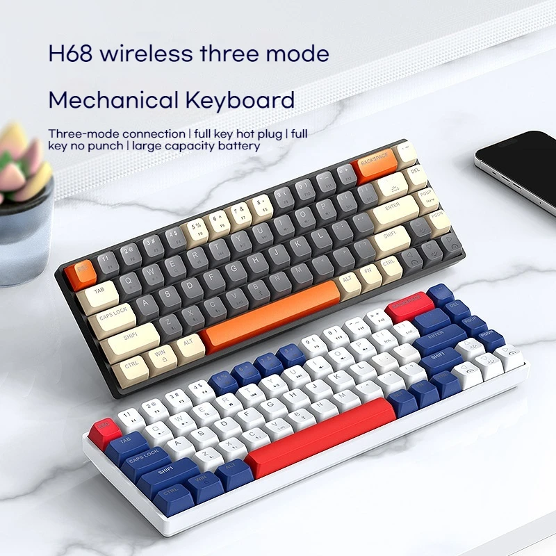 H68 Three Mode Mechanical Keyboard Full Health Hot Plug Suitable For Notebook Desktop Computer Office E-Sports Game Players