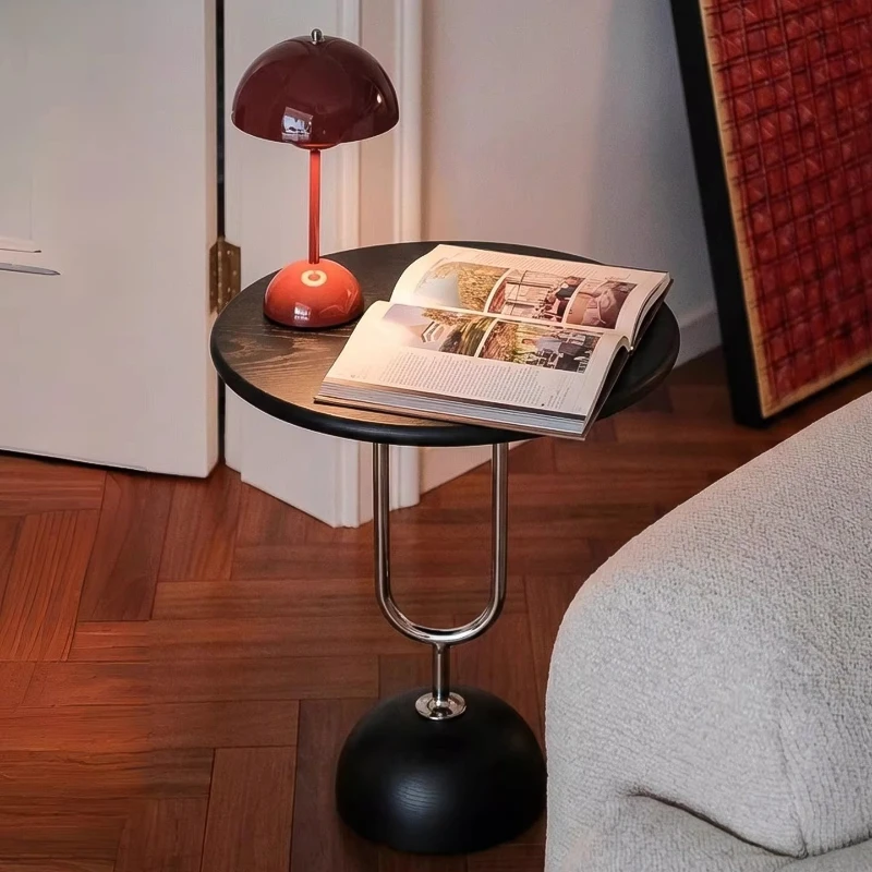 French retro solid wood edge table, black mobile small coffee table, living room sofa, medium antique corner