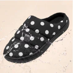 Women Polka Dot Puffer Mule Slippers Winter Warm Fleece Lined Non Slip Soft Lightweight Indoor Home Slippers For Ladies