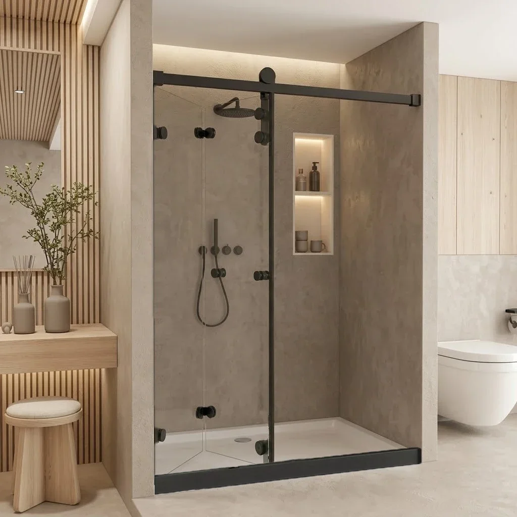 2-in-1 Fold & Slide Shower Door Hardware Frameless 1000mm Width for Small Bathrooms
