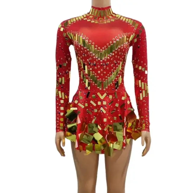 Vestido de festa com espelho arco-íris feminino, vestido de palco elástico, boate comemoram vestido, roupa preta de bailarina, 2023