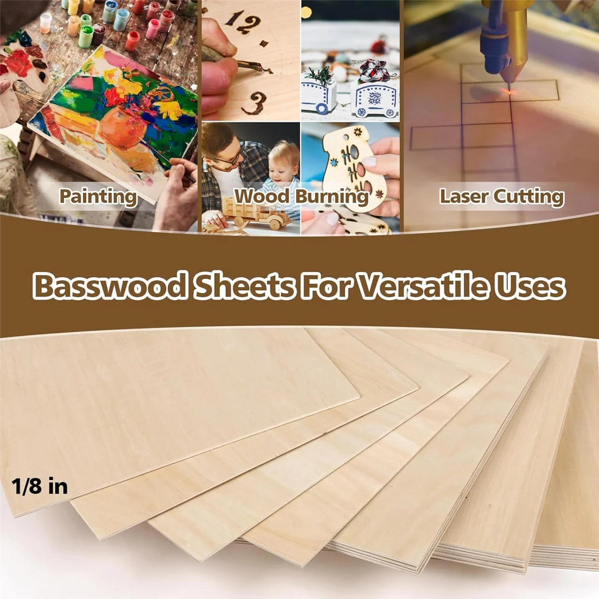 12 X 12 Inch - 3Mm Basswood Sheets Plywood Sheets, 8Pcs Square Unfinished Wood Board for DIY Crafts, Laser Cutting