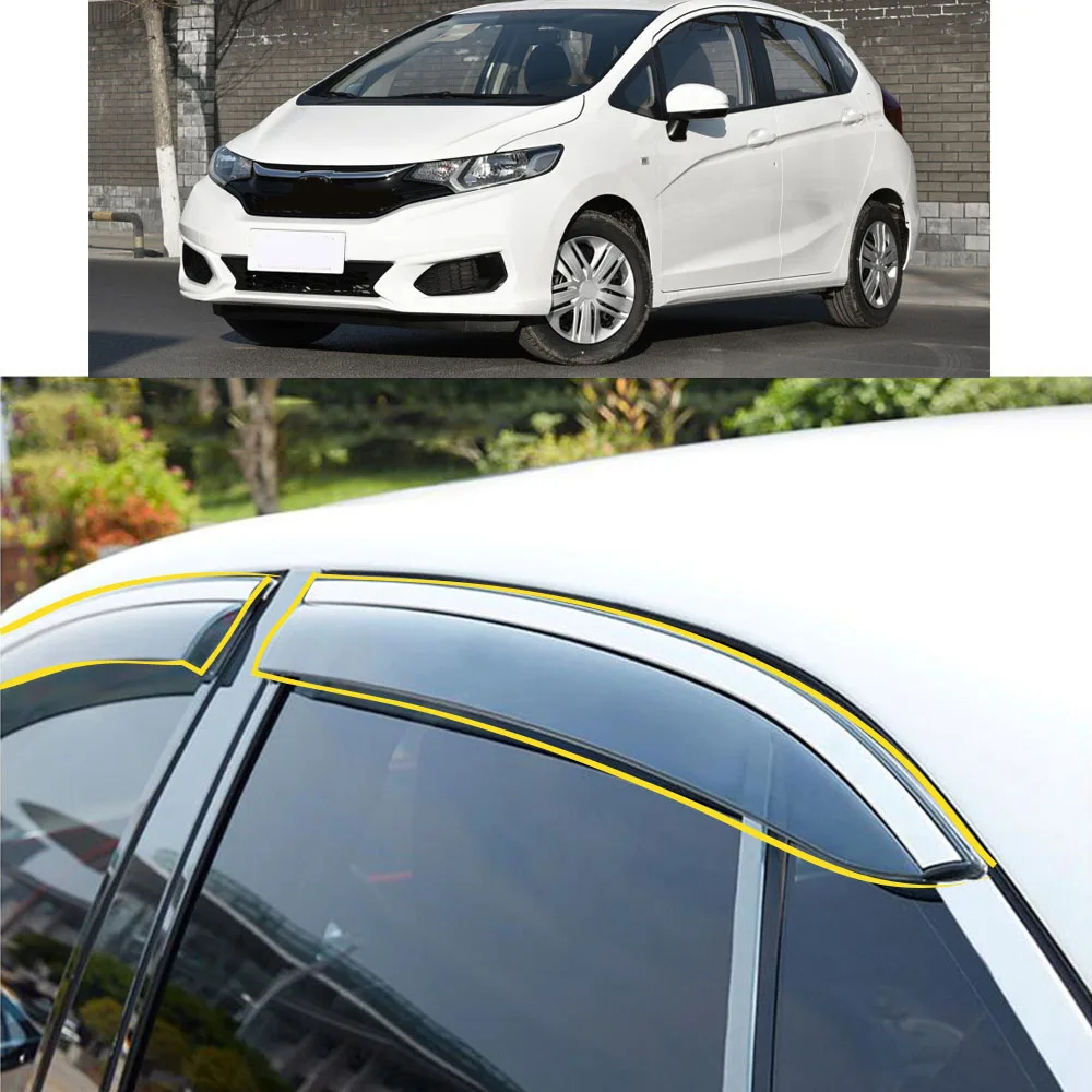 Car Sticker Plastic Window Glass Wind Visor Rain/Sun Guard Vent For Honda Fit Jazz GK5 Hatchback 2014-2015 2016 2017 2018 2019