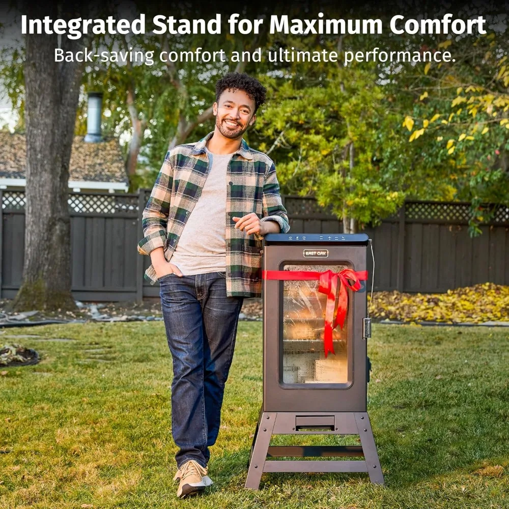 مدخن كهربائي مع ميزان حرارة اللحوم المتكامل وحامل مرتفع لجلسات التدخين الخارجية الممتدة #4