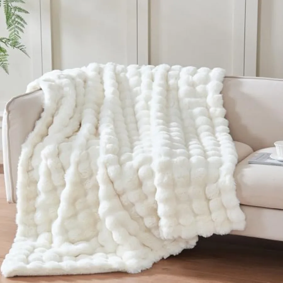 

50x60 Inch Ultra-Soft Fuzzy Faux Fur Plush Throw Blanket - Thick, Warm Sherpa for Couch, Sofa, Bedroom, Camping - Decorative Bl