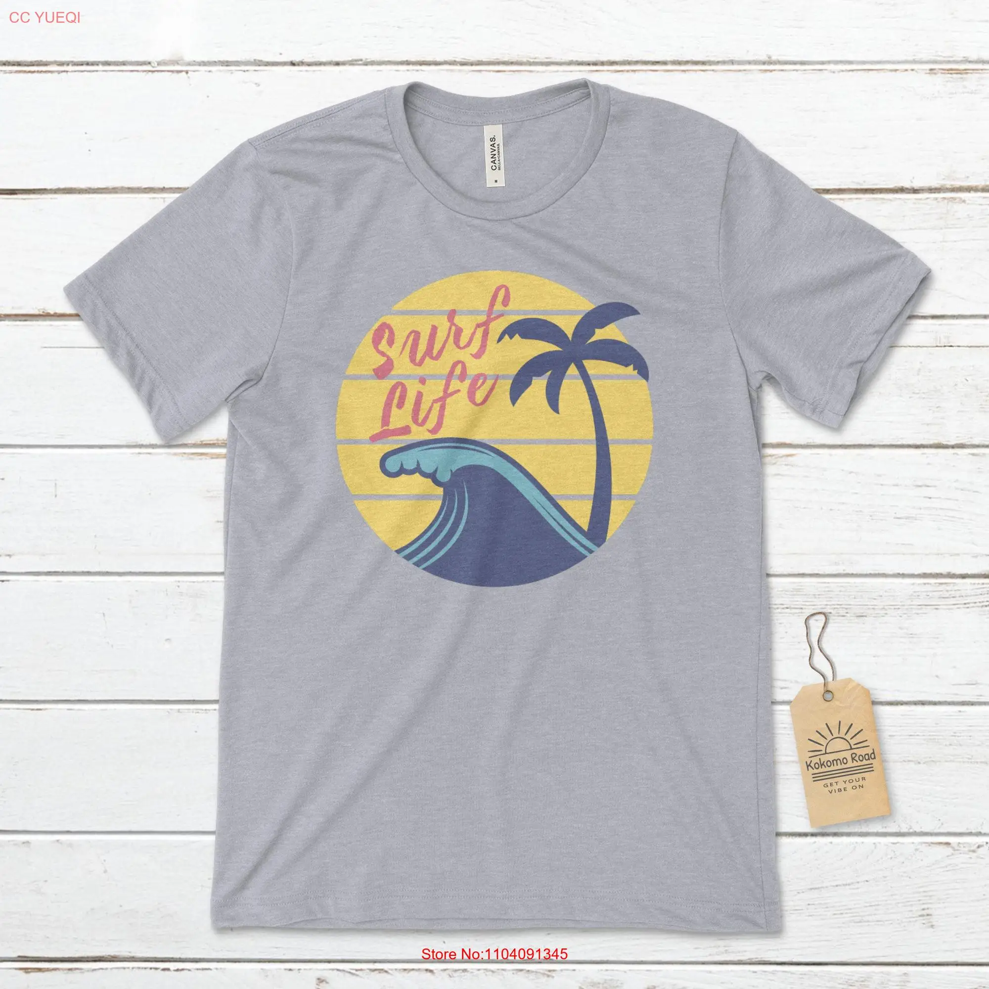 Surf Life T Shirt Cute Summer Beachy Sun Palm Trees Waves long or short sleeves