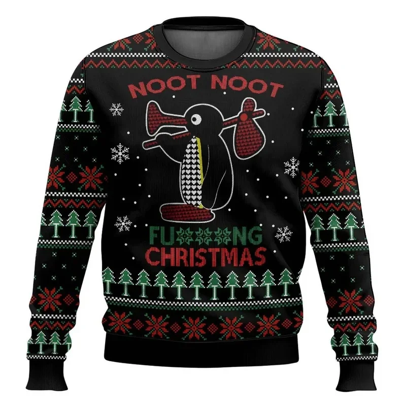 Men's Oversized Penguin Ugly Christmas Sweatshirt Pullover Hoodie Winter Holiday Casual Funny Trendy Men's Top