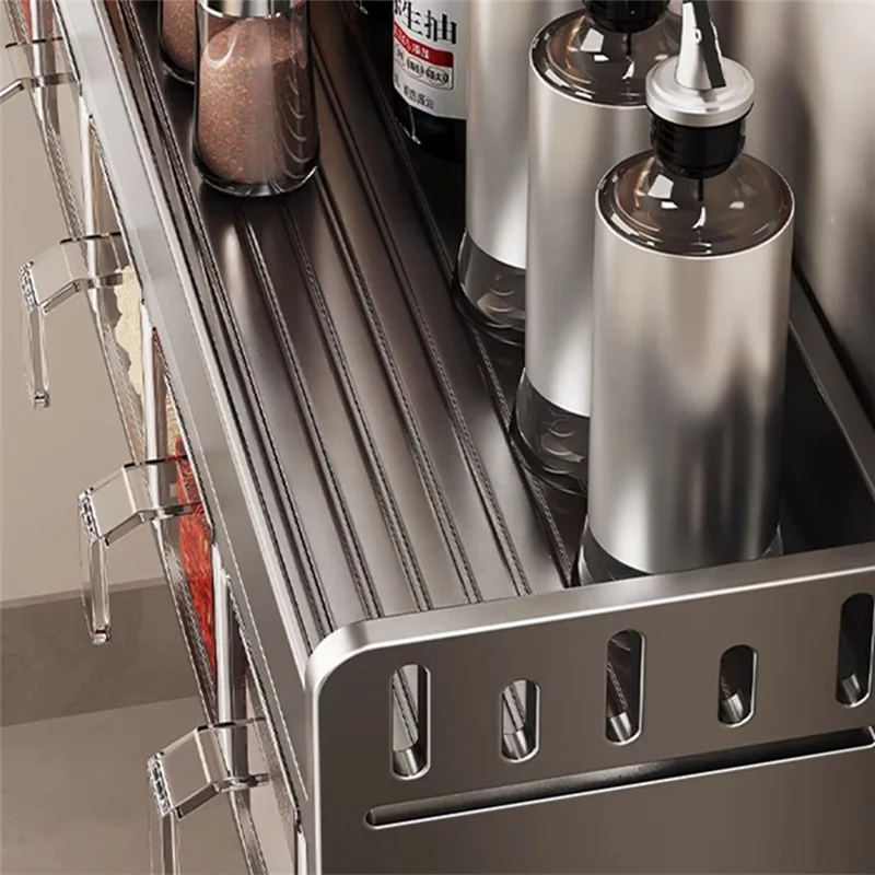 

High Quality-Wall-Mounted Stainless Steel Spice Rack - Multi-Functional Storage For Kitchen Spices, Jars, And Organizers,Wall-Mo