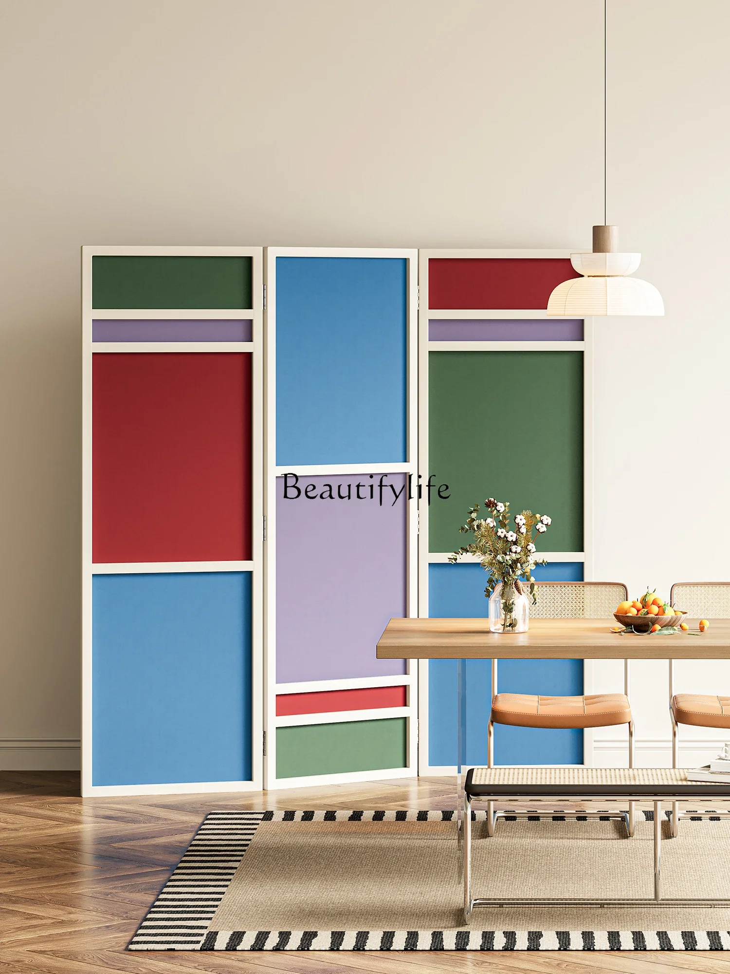 Nordic color screen living room home folding screen partition movable shutter