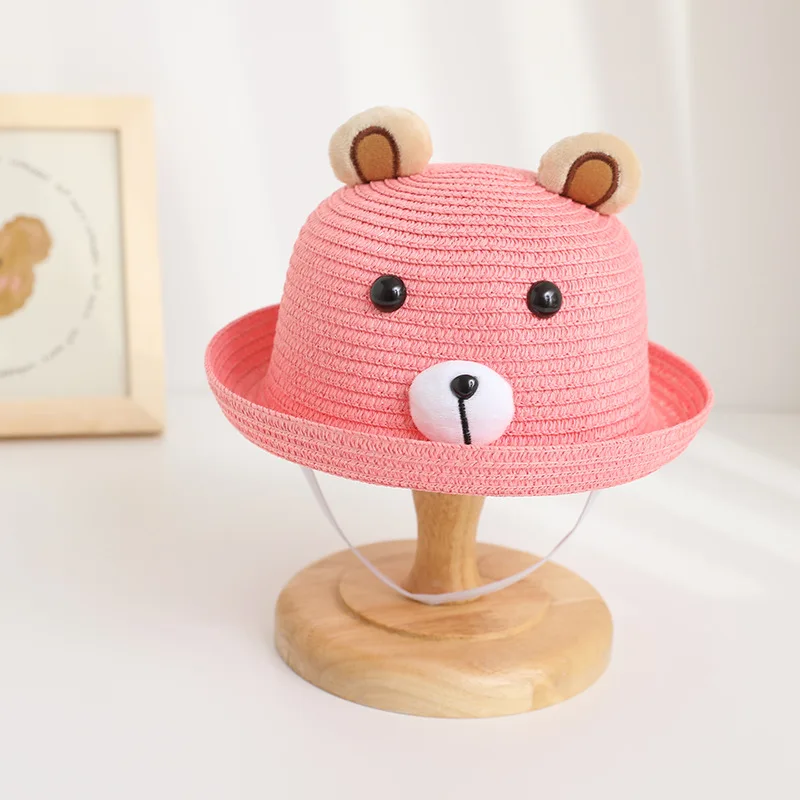 Spring and Summer Children Cartoon Pattern Cute Bear Fashion Simple Girl Out Sun Shade Straw Breathable Fisherman Hat