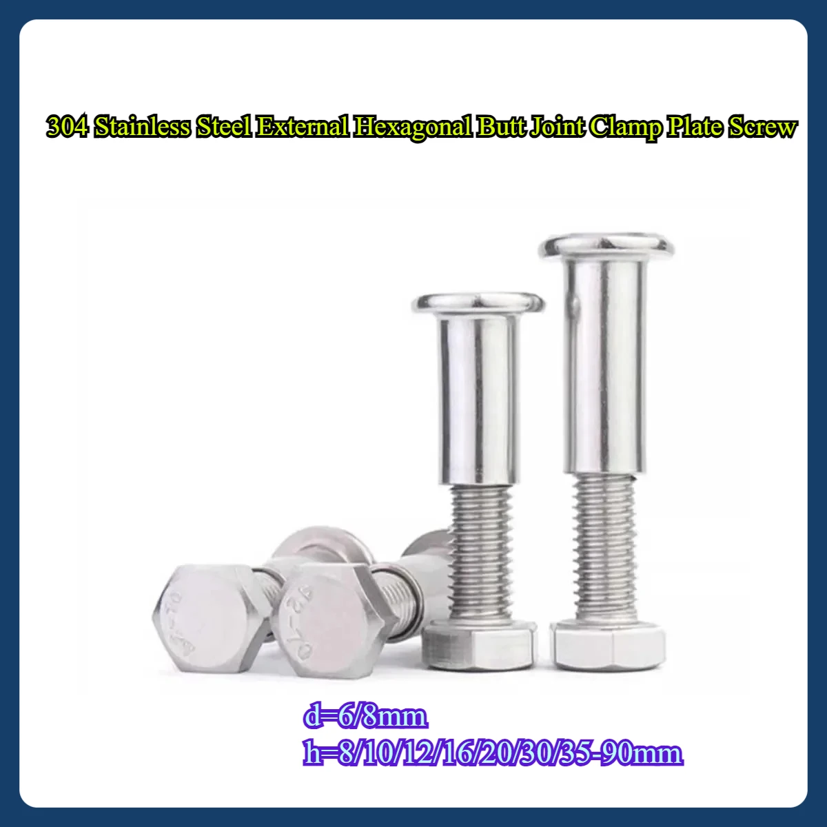 

304 Stainless Steel External Hexagonal Butt Joint Clamp Plate Screw Locking Bolt M6M8