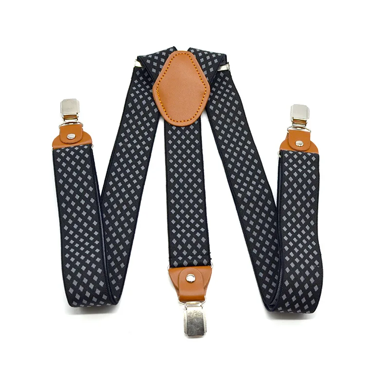 Adult Suspenders 3.5cm 3 Clips Y-Type British Retro Men's Checkered Elastic braces  Clips Adjustable Wedding Party Accessories