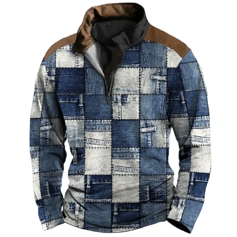 Men's Nautical Compass Graphic Sweatshirt Quarter-Zip Long-Sleeve Zip-Up Vintage Retro 3D Print Casual Sports Vacation Pullovers