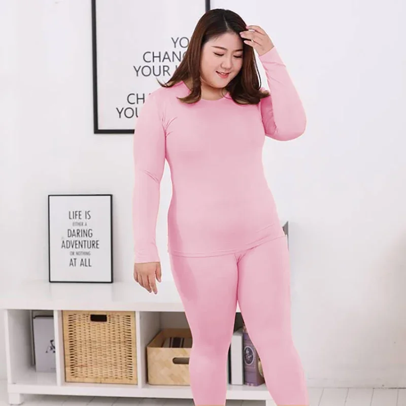 Plus Size Women Johns Solid Warm Underwear Thermo Long Sleeve Pants Pajamas Set Wintee Clothesr Hom