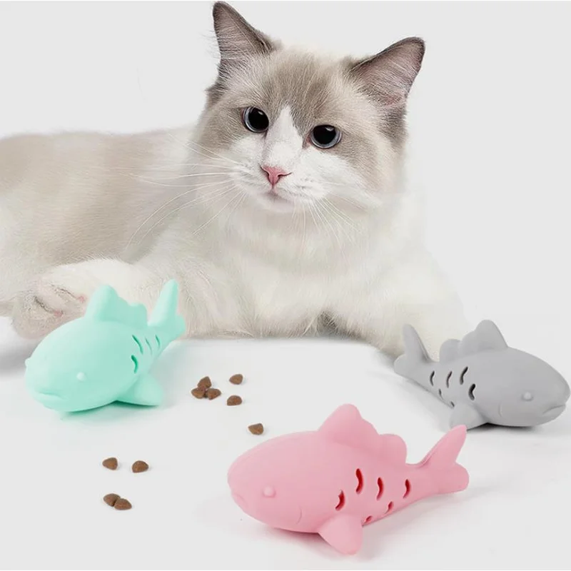 Interactive Cat Dog Toy Safe Silicone Fish-Shaped Cat Chew Toy Bite-Resistant Treat Dispenser Puzzle Hiding Food Grinding Teeth