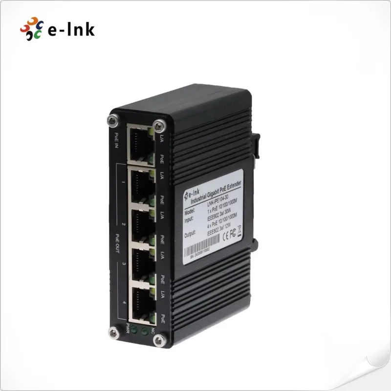 Industrial 4 Port Gigabit PoE Extender 30W 90W IEEE 802.3af/at/bt for PoE CCTV IP Cameras AP PoE Repeater