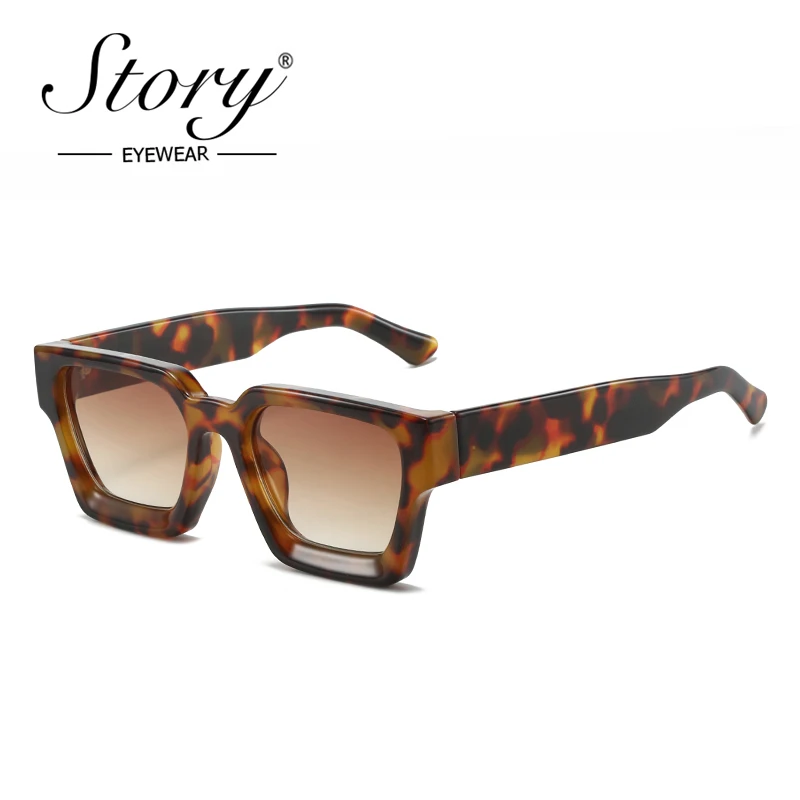 STORY Vintage Tortoiseshell Thick Square Sunglasses Women Men Brand Designer Fashion Chunky Rectangle Sun Glasses Female S19115