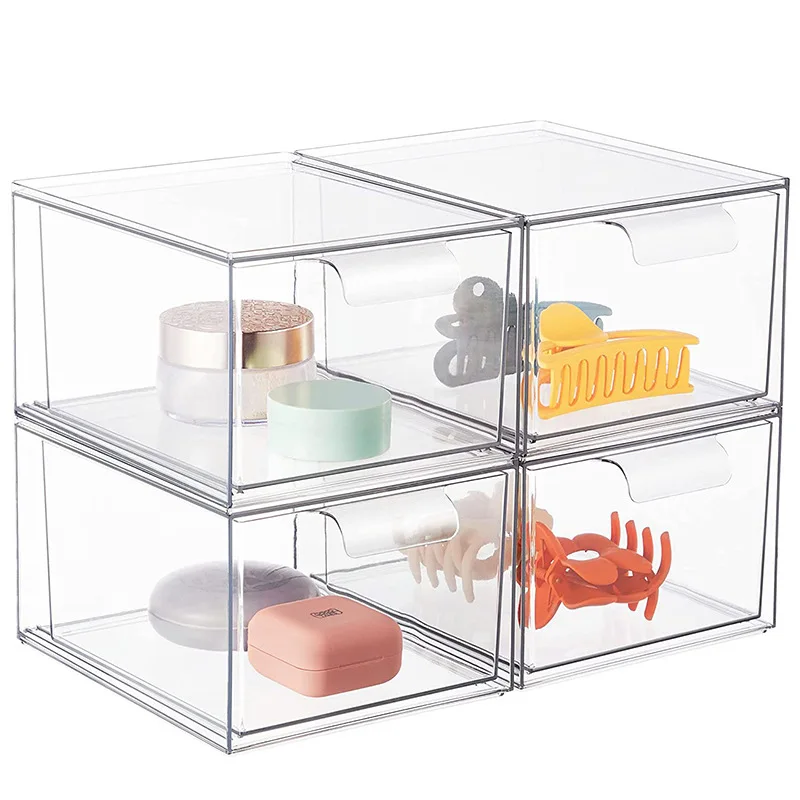 Stackable Makeup Organizer Drawer Containers Plastic Showcase Bins Refrigerator Drawers storage box Clear Stackable Storage Box