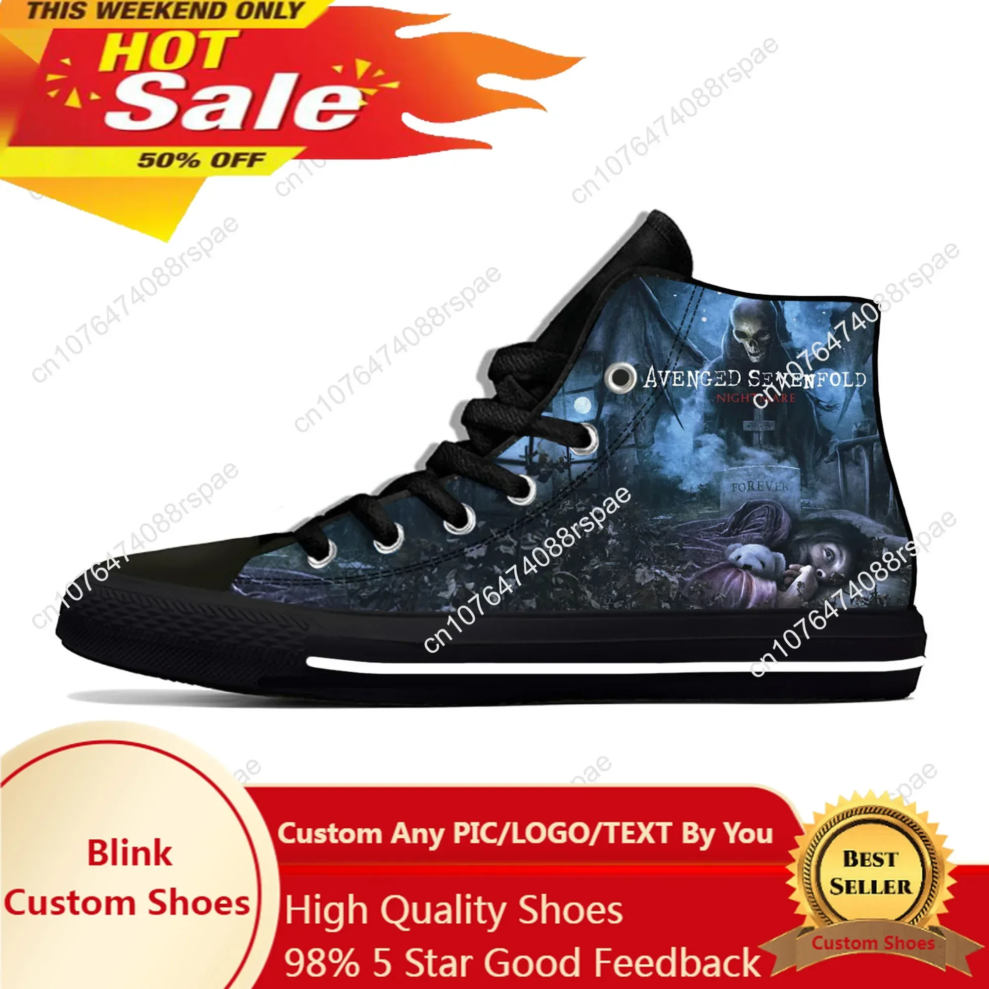 

A7X High Top Sneakers Mens Womens Teenager Avenged Sevenfold Casual Shoes Canvas Running Shoes 3D Print Lightweight shoe Black
