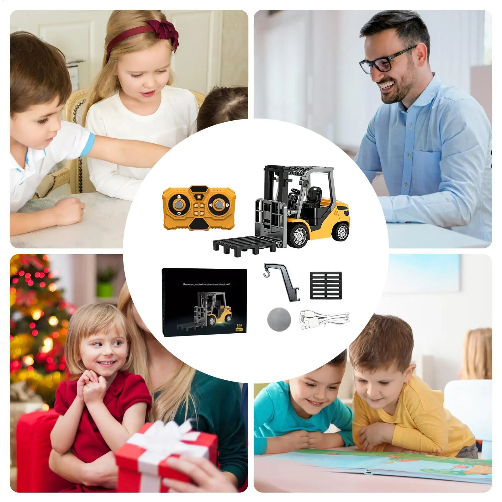 RC Construction With Light Rechargeable Remote Control Interactive Vehicle Kids 1/64 Transform Lift Fork Hook Car For Boys Girls