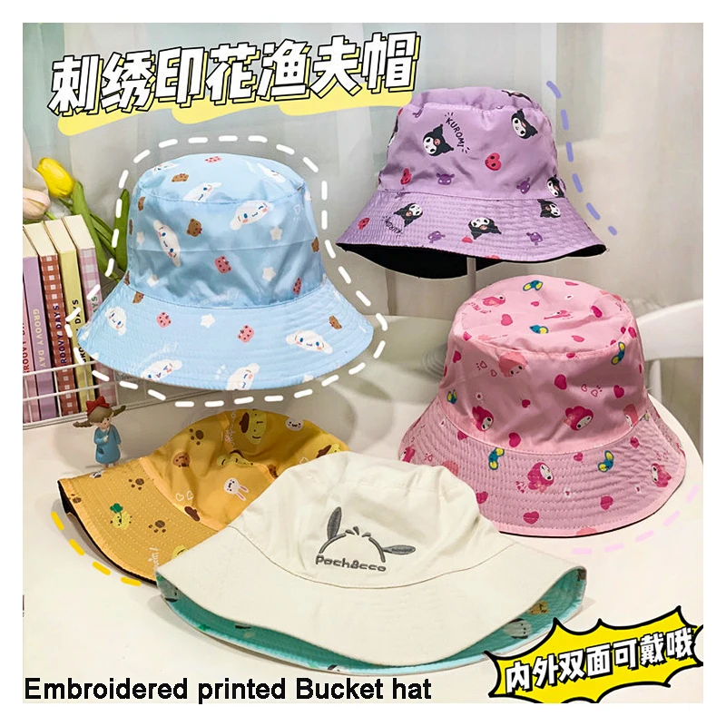 Sanrio Kawaii Hello Kitty Fisherman's Hat Cinnamoroll My Melody Pompompurin Pochacco Bad Badtz Maru Cartoon Reversible Sun Visor