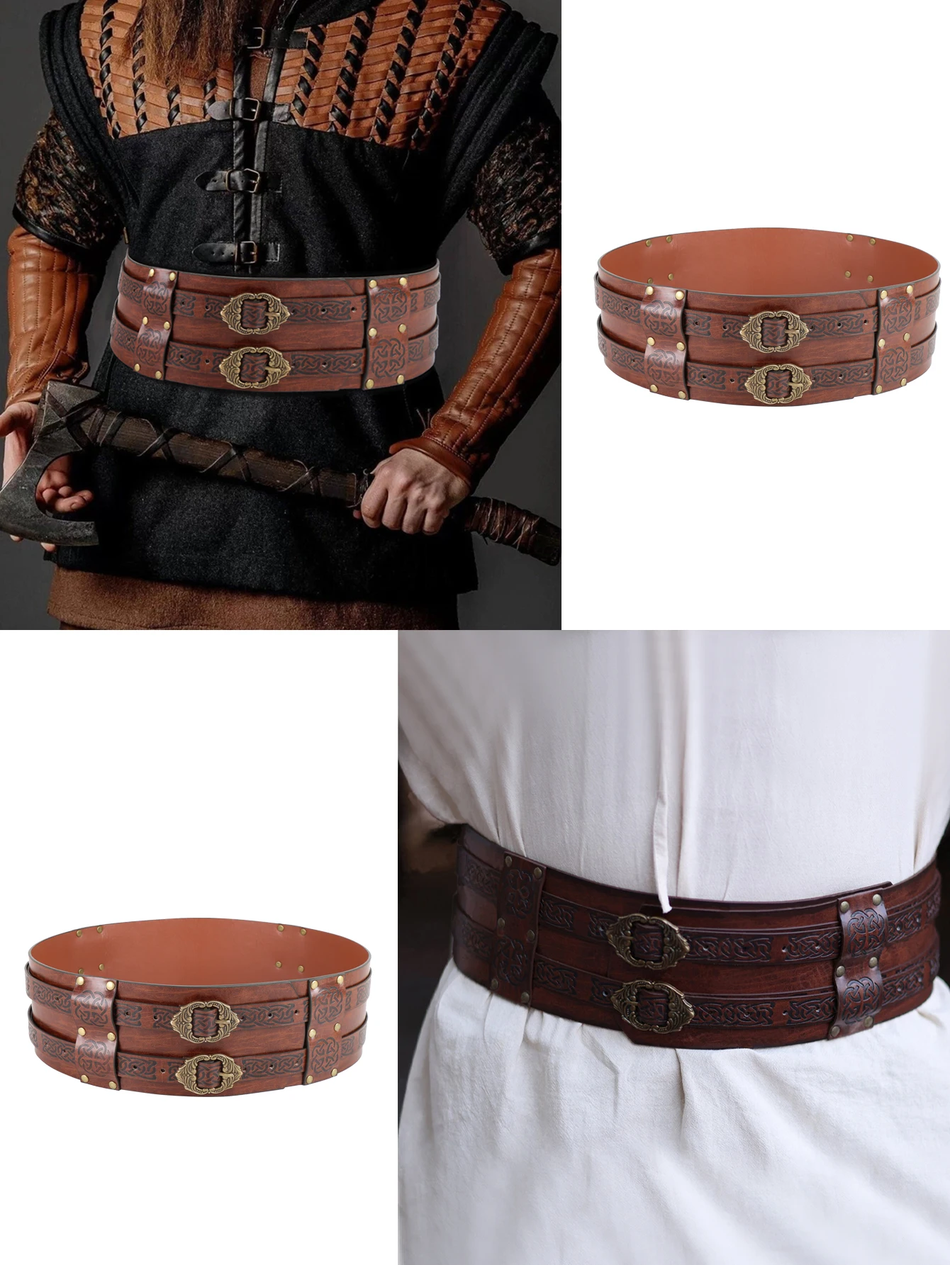 Viking renesansowy pas celtycka szeroki pas skórzany męski średniowieczny pasek przygodowy wojownik z wytłoczonym przebranie na karnawał akcesorium