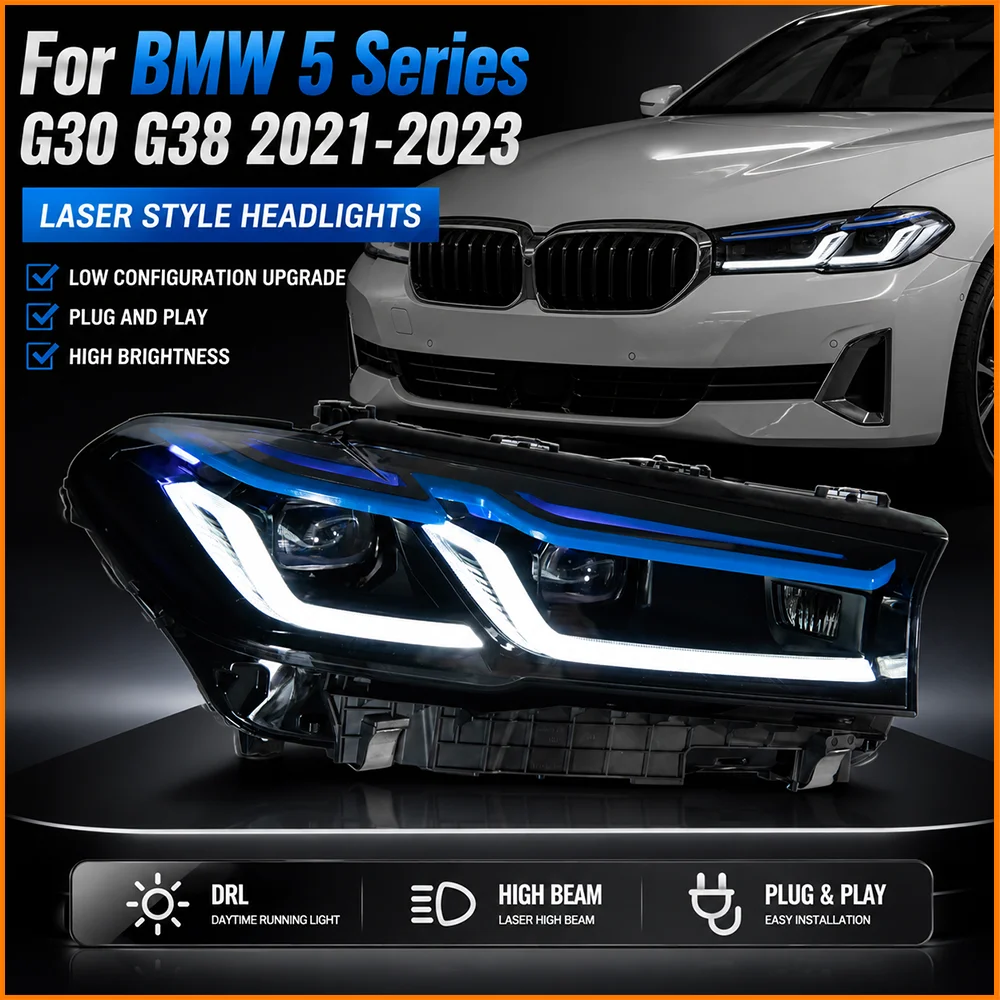 For BMW 5 Series G30 G38 2021-2023 Base to High Upgrade M5 Competition LCI Laser Style LED Headlight No Need Bumper Replacement