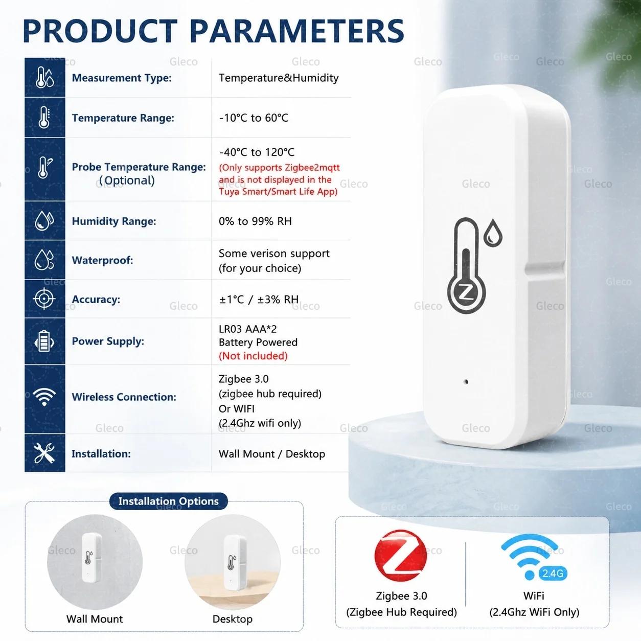 WiFi/Zigbee Smart Temperatur- und Feuchtigkeitssensor mit optionalem LCD, wasserdicht und mit Temperaturfühler, kompatibel mit TUYA 2MQTT – Detail 11