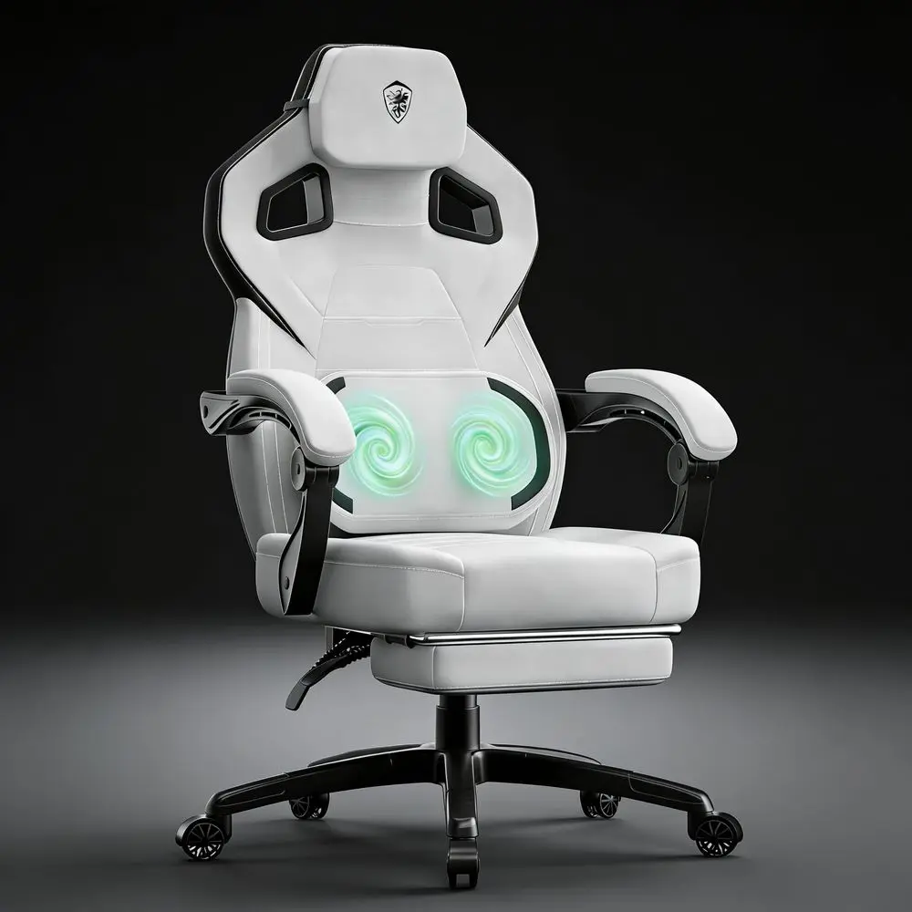 Fabric Gaming Chair with Footrest, 350lb Big and Tall Gamer Chair, Wide Seat Ergonomic Computer Chair with Lumbar Massage Suppo